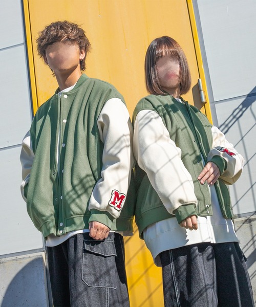PairPair（ペアペア）の「配色オーバースタジャン(ユニセックス)（スタジャン・レディース・ライトグリーン/グレイッシュブルー・MEDIUM/LARGE）」の2枚目の写真