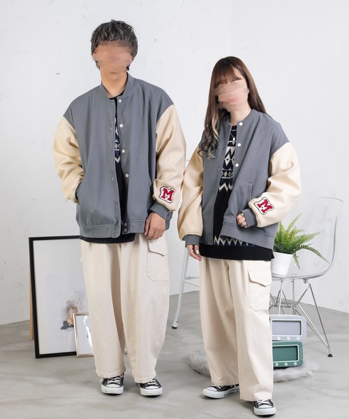 PairPair（ペアペア）の「配色オーバースタジャン(ユニセックス)（スタジャン・レディース・ライトグリーン/グレイッシュブルー・MEDIUM/LARGE）」の6枚目の写真