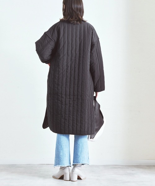 Fizz（フィズ）の「【Fizz/フィズ】　縦キルト中綿入りパイピングノーカラーロングコート（ノーカラーコート・レディース・ブラック/ベージュ/カーキ/アイボリー・M）」の22枚目の写真