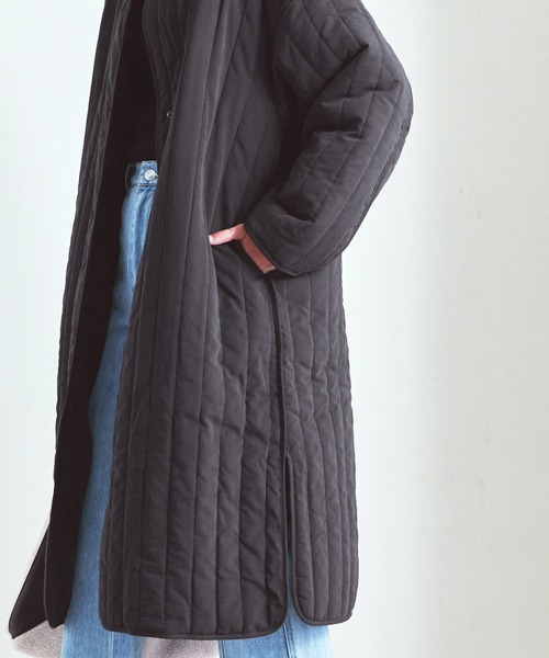 Fizz（フィズ）の「【Fizz/フィズ】　縦キルト中綿入りパイピングノーカラーロングコート（ノーカラーコート・レディース・ブラック/ベージュ/カーキ/アイボリー・M）」の19枚目の写真