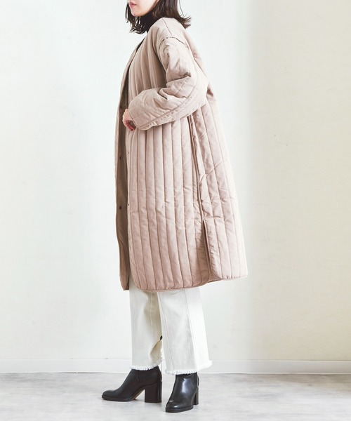 Fizz（フィズ）の「【Fizz/フィズ】　縦キルト中綿入りパイピングノーカラーロングコート（ノーカラーコート・レディース・ブラック/ベージュ/カーキ/アイボリー・M）」の9枚目の写真