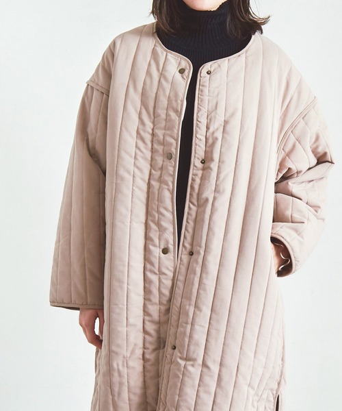 Fizz（フィズ）の「【Fizz/フィズ】　縦キルト中綿入りパイピングノーカラーロングコート（ノーカラーコート・レディース・ブラック/ベージュ/カーキ/アイボリー・M）」の5枚目の写真