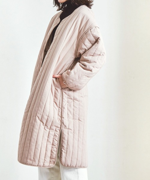 Fizz（フィズ）の「【Fizz/フィズ】　縦キルト中綿入りパイピングノーカラーロングコート（ノーカラーコート・レディース・ブラック/ベージュ/カーキ/アイボリー・M）」の11枚目の写真