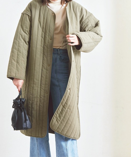Fizz（フィズ）の「【Fizz/フィズ】　縦キルト中綿入りパイピングノーカラーロングコート（ノーカラーコート・レディース・ブラック/ベージュ/カーキ/アイボリー・M）」の10枚目の写真