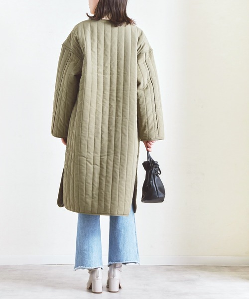 Fizz（フィズ）の「【Fizz/フィズ】　縦キルト中綿入りパイピングノーカラーロングコート（ノーカラーコート・レディース・ブラック/ベージュ/カーキ/アイボリー・M）」の6枚目の写真