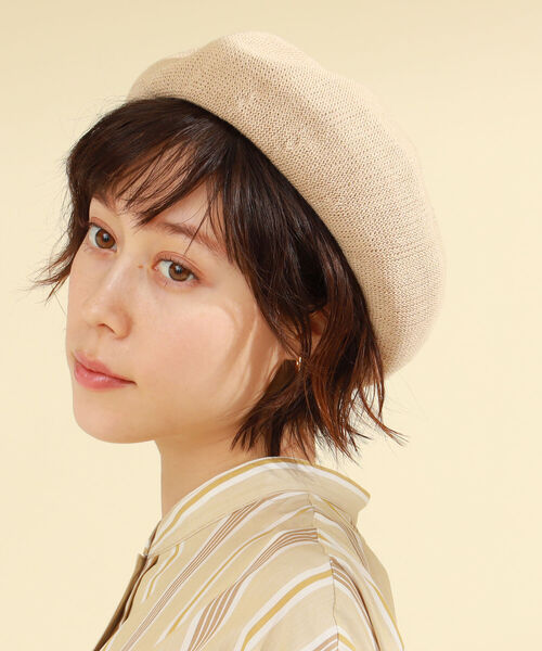 Ray BEAMS(レイビームス)の「Ray BEAMS / コットン リネン ベレー帽(ハンチング/ベレー帽・レディース・ブラック/ベージュ・ONE SIZE)」の1枚目の写真