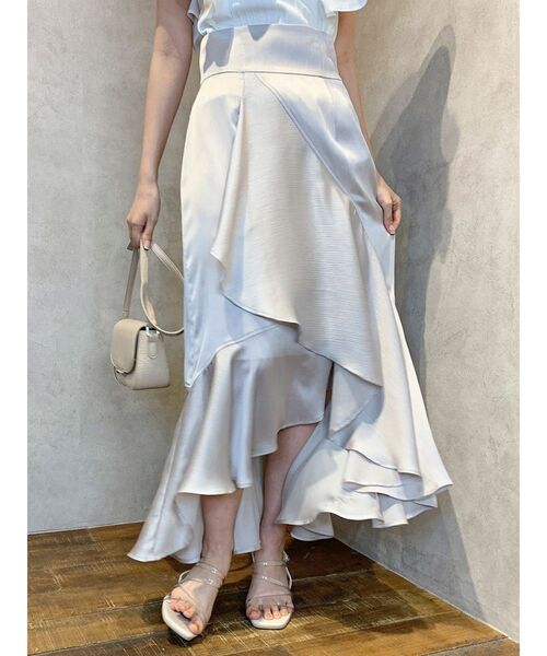 dazzlin(ダズリン)の「シャイニーラッフルフレアスカート(スカート・レディース・グレー/ブルー/ベージュ・FREE)」の1枚目の写真