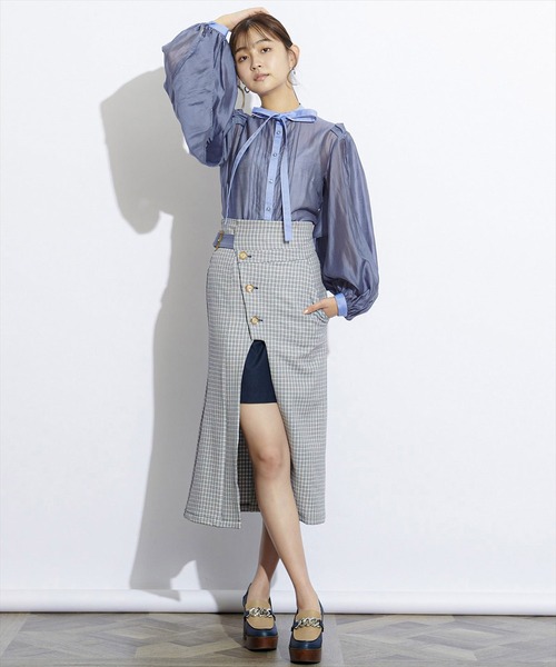 REDYAZEL(レディアゼル)の「チェック配色サイドベルト付きスカート(スカート・レディース・ベージュ/ネイビー/イエロー・SMALL/MEDIUM)」の18枚目の写真
