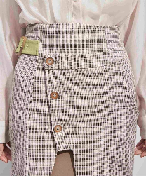 REDYAZEL(レディアゼル)の「チェック配色サイドベルト付きスカート(スカート・レディース・ベージュ/ネイビー/イエロー・SMALL/MEDIUM)」の10枚目の写真