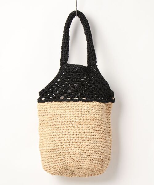 cache cache(カシュ カシュ)の「カシュカシュ cachecache / ラフィア切り替え編みバケツトートバッグ(かごバッグ・レディース・ベージュ/ブラック・FREE)」の7枚目の写真