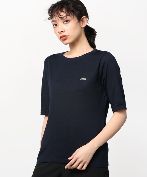 LACOSTE（ラコステ）の「UVカット 吸水速乾 ウォッシャブル COOLMAX クールマックス ニット 半袖Tシャツ（ニット/セーター・レディース・スカイブルー/ネイビー/キャメル/グリーン/クリアグリーン・40/38/36/34）」の4枚目の写真