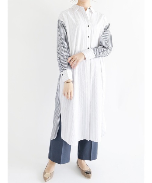 Te chichi(テチチ)の「ブロード柄アソートシャツワンピース(シャツワンピース・レディース・ネイビー/オフホワイト/ブルー・フリ-)」の3枚目の写真