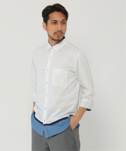 ikka(イッカ)の「7分袖オックス裾切り替えシャツ(シャツ/ブラウス・メンズ・ホワイト/ベージュ/ネイビー・S/M/L/XL)」の13枚目の写真