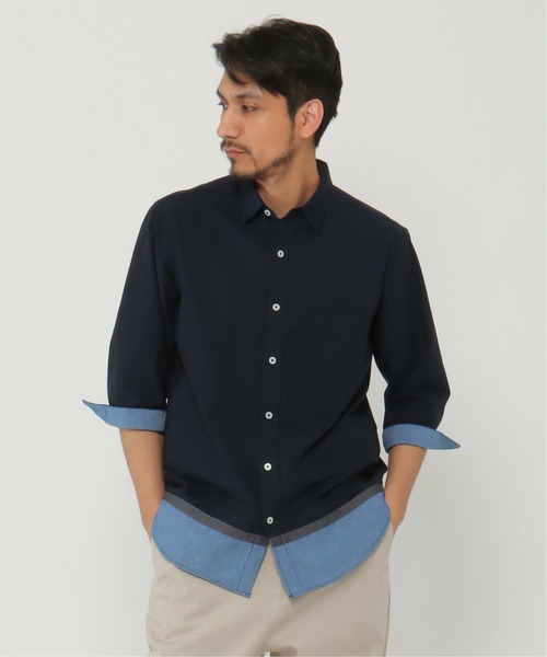 ikka(イッカ)の「7分袖オックス裾切り替えシャツ(シャツ/ブラウス・メンズ・ホワイト/ベージュ/ネイビー・S/M/L/XL)」の14枚目の写真