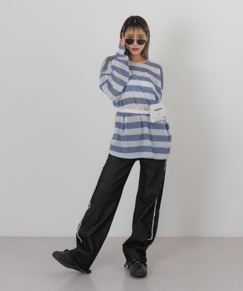 セール】【UNISEX】ボーダーシースルーサマーニット（Tシャツ