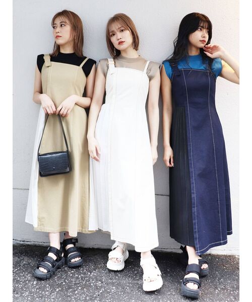 MURUA(ムルーア)の「スイッチジャンパースカート(ワンピース・レディース・ベージュ/インディゴブルー/アイボリー・1/2)」の6枚目の写真