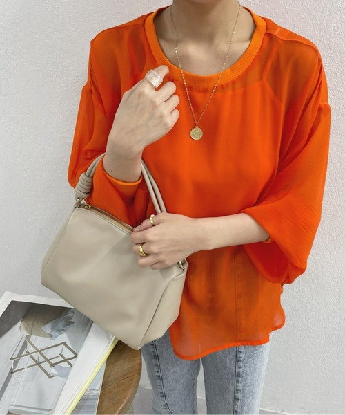 COLONY 2139（コロニートゥーワンスリーナイン）の「長袖シアートップス&キャミセット（Tシャツ/カットソー・レディース・ブラック/グリーン/オレンジ/アイボリー/モカ・FREE）」の5枚目の写真