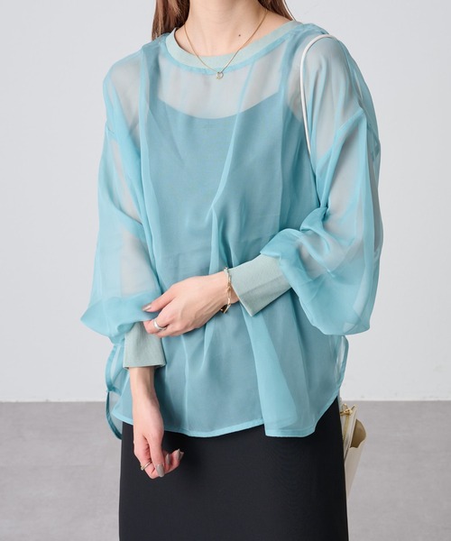 COLONY 2139（コロニートゥーワンスリーナイン）の「長袖シアートップス&キャミセット（Tシャツ/カットソー・レディース・ブラック/グリーン/オレンジ/アイボリー/モカ・FREE）」の4枚目の写真