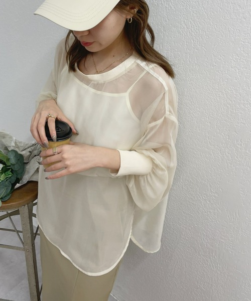 COLONY 2139（コロニートゥーワンスリーナイン）の「長袖シアートップス&キャミセット（Tシャツ/カットソー・レディース・ブラック/グリーン/オレンジ/アイボリー/モカ・FREE）」の2枚目の写真