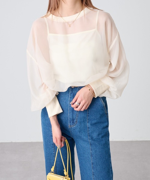 COLONY 2139（コロニートゥーワンスリーナイン）の「長袖シアートップス&キャミセット（Tシャツ/カットソー・レディース・ブラック/グリーン/オレンジ/アイボリー/モカ・FREE）」の6枚目の写真