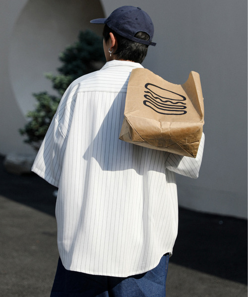 neos（ネオス）の「【neos -addictive design-】ルーズシルエット ピンストライプ ハーフスリーブ ワークシャツ（シャツ/ブラウス・メンズ・グレイッシュベージュ/ネイビー/チャコールグレー/グリーン/ホワイト・X-LARGE/LARGE/MEDIUM）」の13枚目の写真