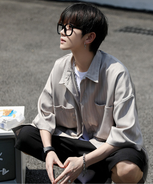 neos（ネオス）の「【neos -addictive design-】ルーズシルエット ピンストライプ ハーフスリーブ ワークシャツ（シャツ/ブラウス・メンズ・グレイッシュベージュ/ネイビー/チャコールグレー/グリーン/ホワイト・X-LARGE/LARGE/MEDIUM）」の18枚目の写真