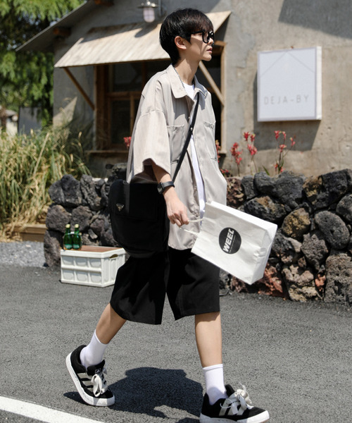 neos（ネオス）の「【neos -addictive design-】ルーズシルエット ピンストライプ ハーフスリーブ ワークシャツ（シャツ/ブラウス・メンズ・グレイッシュベージュ/ネイビー/チャコールグレー/グリーン/ホワイト・X-LARGE/LARGE/MEDIUM）」の19枚目の写真