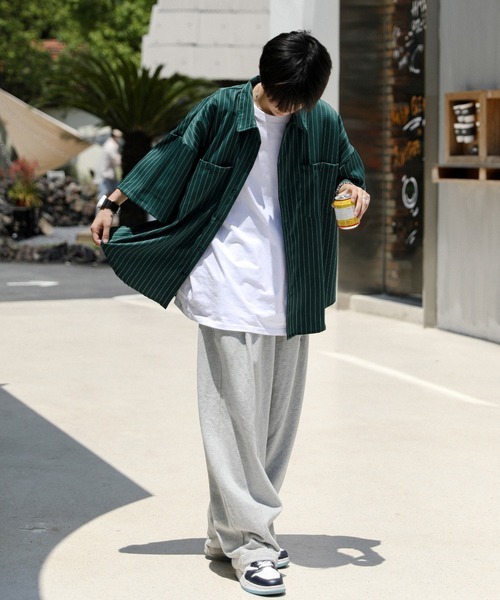 neos（ネオス）の「【neos -addictive design-】ルーズシルエット ピンストライプ ハーフスリーブ ワークシャツ（シャツ/ブラウス・メンズ・グレイッシュベージュ/ネイビー/チャコールグレー/グリーン/ホワイト・X-LARGE/LARGE/MEDIUM）」の6枚目の写真