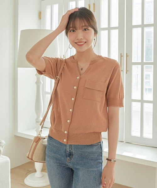 CHAN ME(チャンミ)の「フラップポケットサマーカーディガン(ニット/セーター・レディース・ベージュ/ミント/キャメル・FREE)」の10枚目の写真