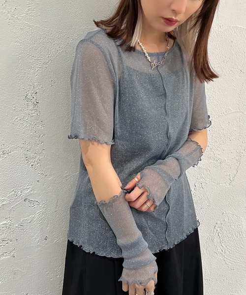 apres jour mignon(アプレジュールミニョン)の「トップスアームウォーマーセット【ZOZOTOWN限定アイテム】(Tシャツ/カットソー・レディース・ブルー/パープル/ブラック/オフホワイト/ミント・フリー/X-LARGE)」の4枚目の写真