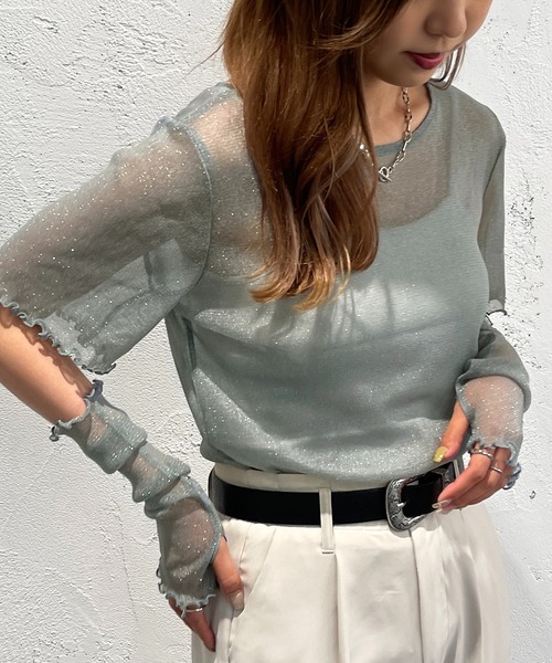 apres jour mignon(アプレジュールミニョン)の「トップスアームウォーマーセット【ZOZOTOWN限定アイテム】(Tシャツ/カットソー・レディース・ブルー/パープル/ブラック/オフホワイト/ミント・フリー/X-LARGE)」の3枚目の写真