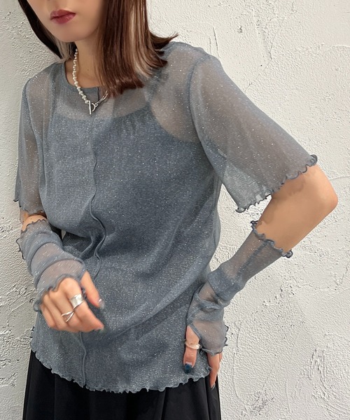 apres jour mignon(アプレジュールミニョン)の「トップスアームウォーマーセット【ZOZOTOWN限定アイテム】(Tシャツ/カットソー・レディース・ブルー/パープル/ブラック/オフホワイト/ミント・フリー/X-LARGE)」の8枚目の写真