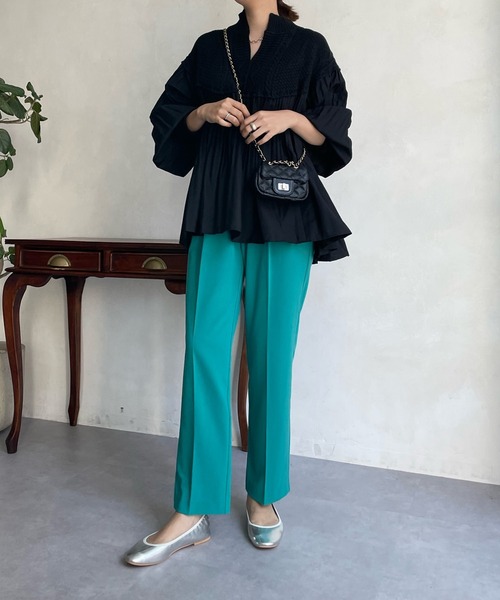 DouDou(ドゥドゥ)の「【WEB限定】プリーツ切替ケーブルニットプルーバー(シャツ/ブラウス・レディース・ブラック/ブラウン/ベージュ/チャコールグレー/オフホワイト/ライトベージュ・FREE)」の7枚目の写真