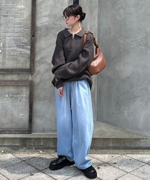 Chikashitsu + | 【Chikashitsu +/チカシツプラス】rope wide denim pants/ロープ ワイドデニムパンツ デニム ジーンズ オーバーサイズ 紐(デニムパンツ)
