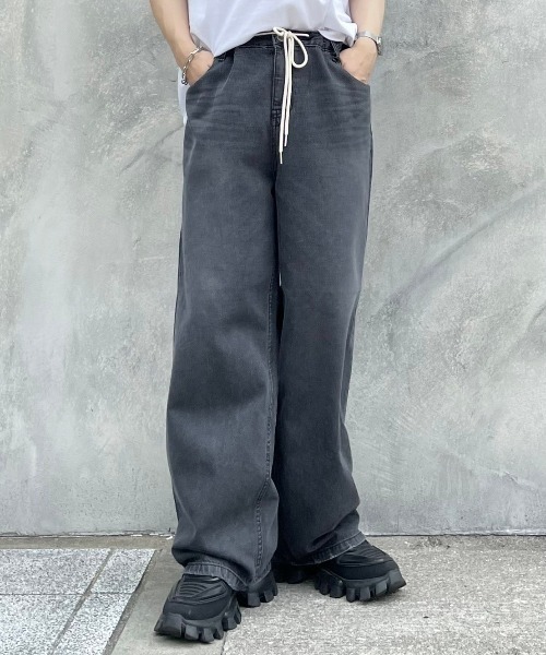 Chikashitsu +（チカシツプラス）の「【Chikashitsu +/チカシツプラス】rope wide denim pants/ロープ ワイドデニムパンツ デニム ジーンズ オーバーサイズ 紐（デニムパンツ・メンズ・ライトブルー/ブラック/ダークブルー・ONE SIZE）」の12枚目の写真