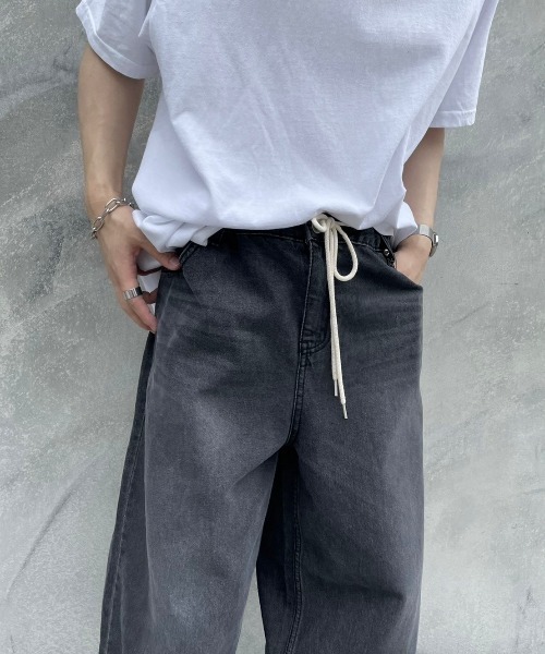 Chikashitsu +（チカシツプラス）の「【Chikashitsu +/チカシツプラス】rope wide denim pants/ロープ ワイドデニムパンツ デニム ジーンズ オーバーサイズ 紐（デニムパンツ・メンズ・ライトブルー/ブラック/ダークブルー・ONE SIZE）」の16枚目の写真