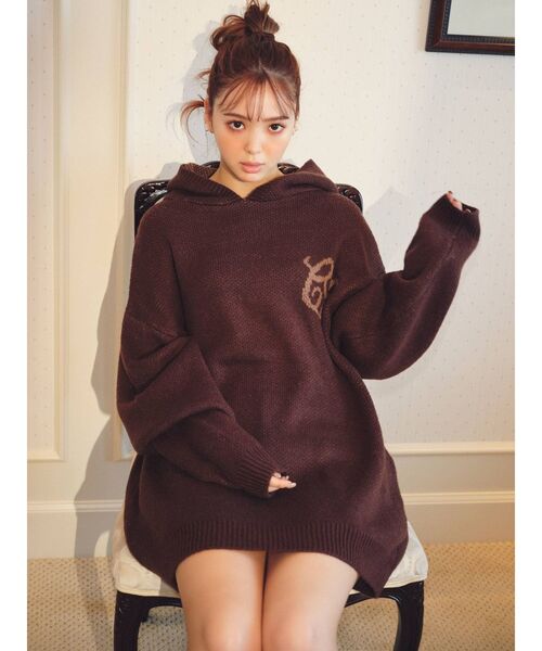 CALNAMUR（カルナムール）の「ジャガードフーディーニット（ニット/セーター・レディース・ブラック/ブラウン/イエロー・FREE）」の2枚目の写真