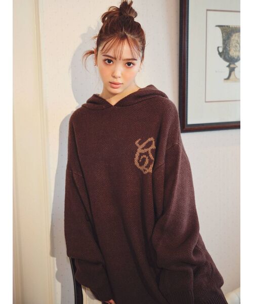 CALNAMUR（カルナムール）の「ジャガードフーディーニット（ニット/セーター・レディース・ブラック/ブラウン/イエロー・FREE）」の4枚目の写真