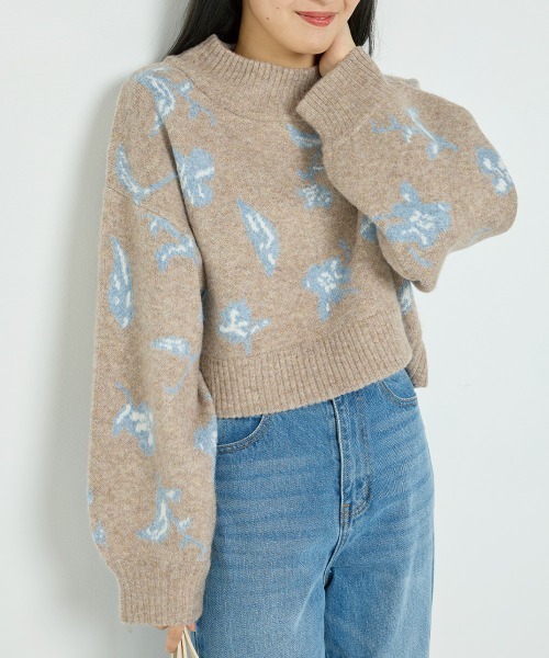 OMNES（オムネス）の「フラワージャガードショートプルオーバー（その他トップス・レディース・グレー/グリーン/マスタード・FREE）」の3枚目の写真