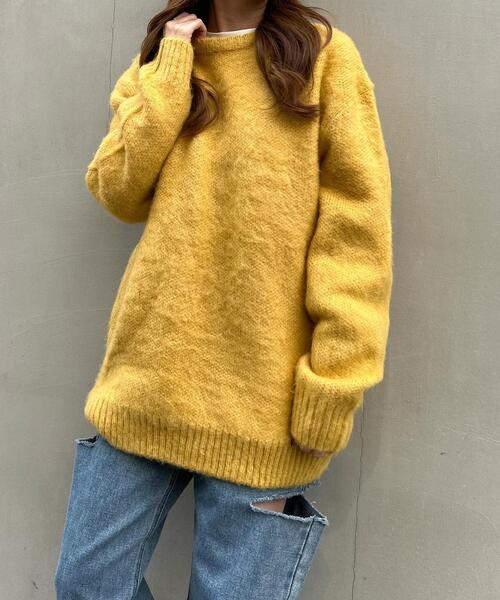 INGNI（イング）の「モヘアタッチクルーネックニット（ニット/セーター・レディース・イエロー/グリーン/サックスブルー系1/アイボリー/パープル・M）」の5枚目の写真