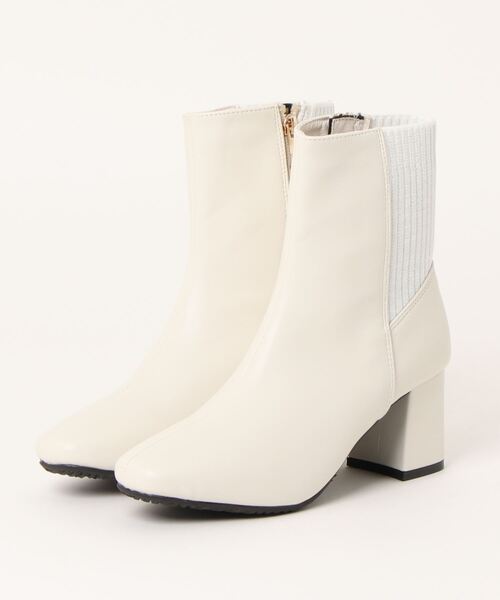 Petiem Duras（プティームデュラス）の「【Petiem Duras】　ニットコンビショートブーツ（ブーツ・レディース・ブラック/アイボリー・S/M/L/LL）」の2枚目の写真