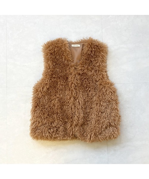 Lycee mine（リセマイン）の「プードルファーベスト（ベスト・キッズ・アイボリー/キャメル・M(110-120)/L(130-140)）」の5枚目の写真