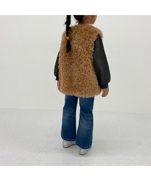 Lycee mine（リセマイン）の「プードルファーベスト（ベスト・キッズ・アイボリー/キャメル・M(110-120)/L(130-140)）」の12枚目の写真