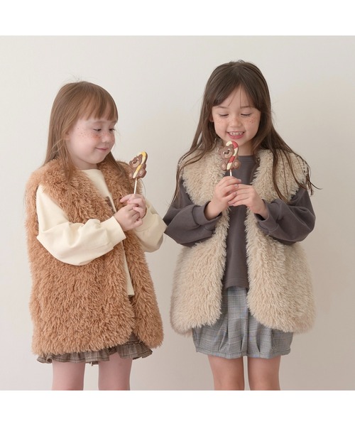 Lycee mine（リセマイン）の「プードルファーベスト（ベスト・キッズ・アイボリー/キャメル・M(110-120)/L(130-140)）」の19枚目の写真