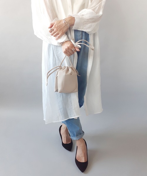 thank U more(サンキューモア)の「レザー 巾着 ショルダーバッグ(ショルダーバッグ・レディース・ベージュ/ピンク/ブラウン/グリーン・FREE)」の9枚目の写真