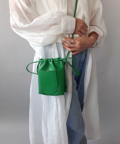 thank U more(サンキューモア)の「レザー 巾着 ショルダーバッグ(ショルダーバッグ・レディース・ベージュ/ピンク/ブラウン/グリーン・FREE)」の18枚目の写真