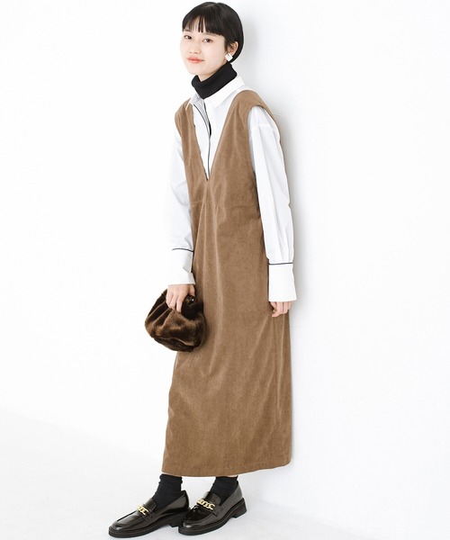 haco!(ハコ)の「「オシャレは我慢」なんてもうしない!寒い日のお出かけは無理せずに、あったか素材のジャンパースカート by que made me(ジャンパースカート・レディース・ライトブラウン/ブラック・LARGE/SMALL/MEDIUM/X-LARGE)」の19枚目の写真