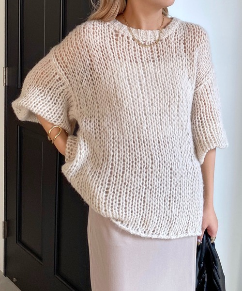 CAPRICIEUX LE'MAGE（カプリシューレマージュ）の「起毛透かし編みプルオーバー（ニット/セーター・レディース・ホワイト系その他/ブルー/ベージュ・FREE）」の2枚目の写真