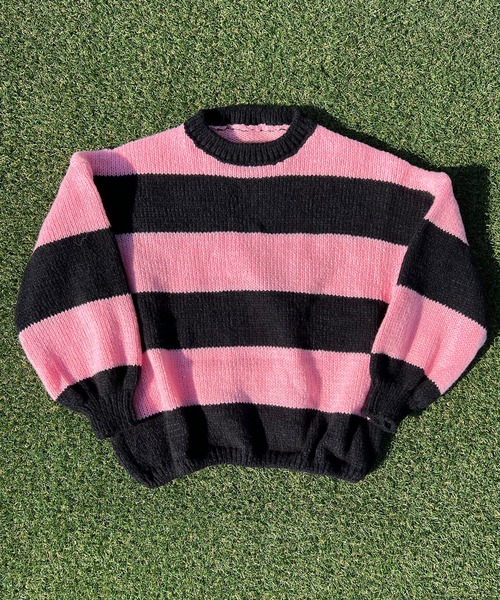 BEATJIVE（ビートジャイブ）の「ビッグシルエット 太ボーダー ニット レディース（ニット/セーター・レディース・ブラック×ピンク/ブラック×グリーン/ブラック×ホワイト・FREE）」の13枚目の写真