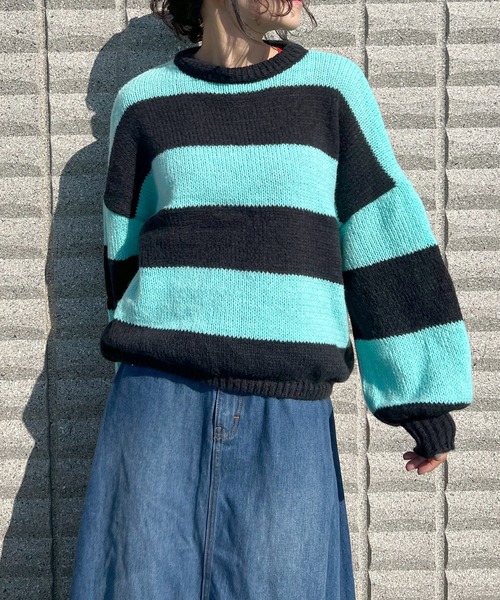BEATJIVE（ビートジャイブ）の「ビッグシルエット 太ボーダー ニット レディース（ニット/セーター・レディース・ブラック×ピンク/ブラック×グリーン/ブラック×ホワイト・FREE）」の20枚目の写真
